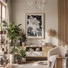 Minimalist Siyah Çiçek Doğal Ahşap Çerçeveli Tablo Bohem Ev Aksesuarları Modern Sanat İç