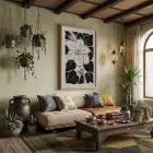 Minimalist Siyah Çiçek Doğal Ahşap Çerçeveli Tablo Bohem Ev Aksesuarları Modern Sanat İç