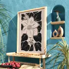 Minimalist Siyah Çiçek Doğal Ahşap Çerçeveli Tablo Bohem Ev Aksesuarları Modern Sanat İç