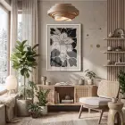 Minimalist Siyah Çiçek Beyaz Ahşap Çerçeveli Tablo Bohem Obje Ev Aksesuarları Modern Sanat