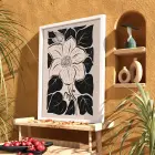 Minimalist Siyah Çiçek Beyaz Ahşap Çerçeveli Tablo Bohem Obje Ev Aksesuarları Modern Sanat