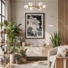 Minimalist Siyah Çiçek Ahşap Çerçeveli Tablo Bohem Koridor Ofis Kanvas Görünümlü Salon Oturma