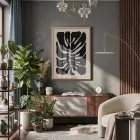 Soyut Monstera Sanatı Doğal Ahşap Çerçeveli Tablo Poster Dekoratif Obje Ev Aksesuarları Modern