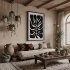 Soyut Monstera Sanatı Siyah Ahşap Çerçeveli Tablo Sanat İç Mekan Yatak Koridor Ofis