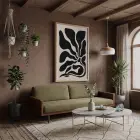 Soyut Yaprak Dalgaları Doğal Ahşap Çerçeveli Tablo Oturma Odası Duvar Dekoru Poster Obje