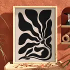 Soyut Yaprak Dalgaları Doğal Ahşap Çerçeveli Tablo Oturma Odası Duvar Dekoru Poster Obje
