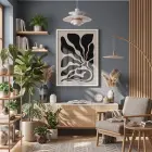 Soyut Yaprak Dalgaları Beyaz Ahşap Çerçeveli Tablo Modern Sanat İç Mekan Yatak Koridor