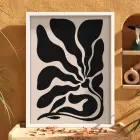 Soyut Yaprak Dalgaları Beyaz Ahşap Çerçeveli Tablo Modern Sanat İç Mekan Yatak Koridor