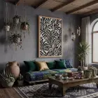 Organik Siyah Yaprak Soyut Tablo Doğal Ahşap Çerçeveli Dekoru Poster Obje Ev Aksesuarları