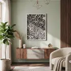 Organik Siyah Yaprak Soyut Tablo Beyaz Ahşap Çerçeveli Ev Aksesuarları Modern Sanat İç