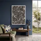 Organik Siyah Yaprak Soyut Tablo Beyaz Ahşap Çerçeveli Ev Aksesuarları Modern Sanat İç