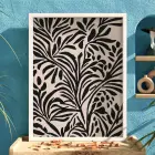 Organik Siyah Yaprak Soyut Tablo Beyaz Ahşap Çerçeveli Ev Aksesuarları Modern Sanat İç