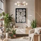 Kontrast Çiçek Desenleri Beyaz Ahşap Çerçeveli Tablo Bohem Kanvas Görünümlü Salon Oturma Odası