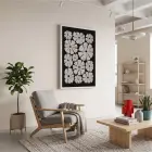 Kontrast Çiçek Desenleri Beyaz Ahşap Çerçeveli Tablo Bohem Kanvas Görünümlü Salon Oturma Odası