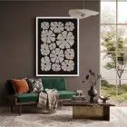 Kontrast Çiçek Desenleri Beyaz Ahşap Çerçeveli Tablo Bohem Kanvas Görünümlü Salon Oturma Odası