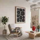Monokrom Soyut Çiçek Doğal Ahşap Çerçeveli Tablo Bohem Modern Sanat İç Mekan Yatak