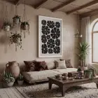 Monokrom Soyut Çiçek Beyaz Ahşap Çerçeveli Tablo Bohem Sanat İç Mekan Yatak Koridor