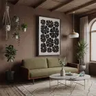 Monokrom Soyut Çiçek Siyah Ahşap Çerçeveli Tablo Bohem Mekan Yatak Koridor Ofis Kanvas