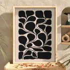 Organik Siyah Dalgalar Doğal Ahşap Çerçeveli Tablo Odası Duvar Dekoru Poster Obje Ev