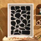 Organik Siyah Dalgalar Beyaz Ahşap Çerçeveli Tablo Oturma Odası Duvar Dekoru Poster Obje