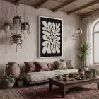 Modern Bej Bitki Formu Beyaz Ahşap Çerçeveli Tablo Oturma Odası Duvar Dekoru Poster