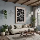 Organik Bej Yaprak Tablosu Doğal Ahşap Çerçeveli Modern Sanat İç Mekan Yatak Koridor