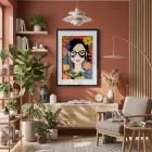 Canlı Çiçekli Kadın Portresi Siyah Ahşap Çerçeveli Tablo Bohem Ev Aksesuarları Modern Sanat