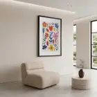 Canlı Soyut Çiçekler Siyah Ahşap Çerçeveli Tablo Bohem Poster Dekoratif Obje Ev Aksesuarları