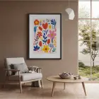 Canlı Soyut Çiçekler Siyah Ahşap Çerçeveli Tablo Bohem Poster Dekoratif Obje Ev Aksesuarları