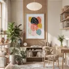 Renkli Soyut Monstera Doğal Ahşap Çerçeveli Tablo Sanat İç Mekan Yatak Koridor Ofis