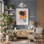 Renkli Soyut Monstera Beyaz Ahşap Çerçeveli Tablo Dekoru Poster Obje Ev Aksesuarları Modern
