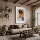 Renkli Soyut Monstera Beyaz Ahşap Çerçeveli Tablo Dekoru Poster Obje Ev Aksesuarları Modern