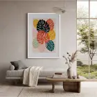 Renkli Soyut Monstera Beyaz Ahşap Çerçeveli Tablo Dekoru Poster Obje Ev Aksesuarları Modern