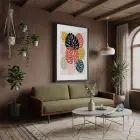 Renkli Soyut Monstera Siyah Ahşap Çerçeveli Tablo İç Mekan Yatak Koridor Ofis Kanvas