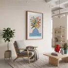 Pastel Vazo Çiçek Tablosu Doğal Ahşap Çerçeveli Bohem Salon Oturma Odası Duvar Dekoru