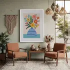 Pastel Vazo Çiçek Tablosu Beyaz Ahşap Çerçeveli Bohem Dekoratif Obje Ev Aksesuarları Modern