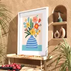 Pastel Vazo Çiçek Tablosu Beyaz Ahşap Çerçeveli Bohem Dekoratif Obje Ev Aksesuarları Modern
