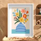 Pastel Vazo Çiçek Tablosu Beyaz Ahşap Çerçeveli Bohem Dekoratif Obje Ev Aksesuarları Modern