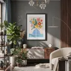 Pastel Vazo Çiçek Tablosu Siyah Ahşap Çerçeveli Bohem Dekoru Poster Obje Ev Aksesuarları