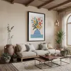 Pastel Vazo Çiçek Tablosu Siyah Ahşap Çerçeveli Bohem Dekoru Poster Obje Ev Aksesuarları