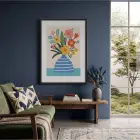 Pastel Vazo Çiçek Tablosu Siyah Ahşap Çerçeveli Bohem Dekoru Poster Obje Ev Aksesuarları
