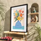 Pastel Vazo Çiçek Tablosu Siyah Ahşap Çerçeveli Bohem Dekoru Poster Obje Ev Aksesuarları