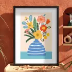 Pastel Vazo Çiçek Tablosu Siyah Ahşap Çerçeveli Bohem Dekoru Poster Obje Ev Aksesuarları