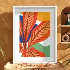 Sıcak Botanik Yapraklar Beyaz Ahşap Çerçeveli Tablo Bohem Ev Aksesuarları Modern Sanat İç