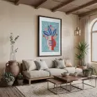 Mavi Zeminli Modern Vazo Siyah Ahşap Çerçeveli Tablo Aksesuarları Sanat İç Mekan Yatak