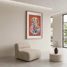 Canlı Vazoda Soyut Çiçekler Doğal Ahşap Çerçeveli Tablo Bohem Salon Oturma Odası Duvar