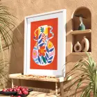 Canlı Vazoda Soyut Çiçekler Beyaz Ahşap Çerçeveli Tablo Bohem Duvar Dekoru Poster Obje