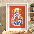 Canlı Vazoda Soyut Çiçekler Beyaz Ahşap Çerçeveli Tablo Bohem Duvar Dekoru Poster Obje