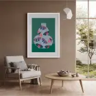 Petrol Kelebek Vazo Beyaz Ahşap Çerçeveli Tablo Dekorasyonu Poster Obje Ev Aksesuarları Modern