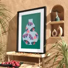 Petrol Kelebek Vazo Siyah Ahşap Çerçeveli Tablo Oturma Odası Duvar Dekoru Poster Obje